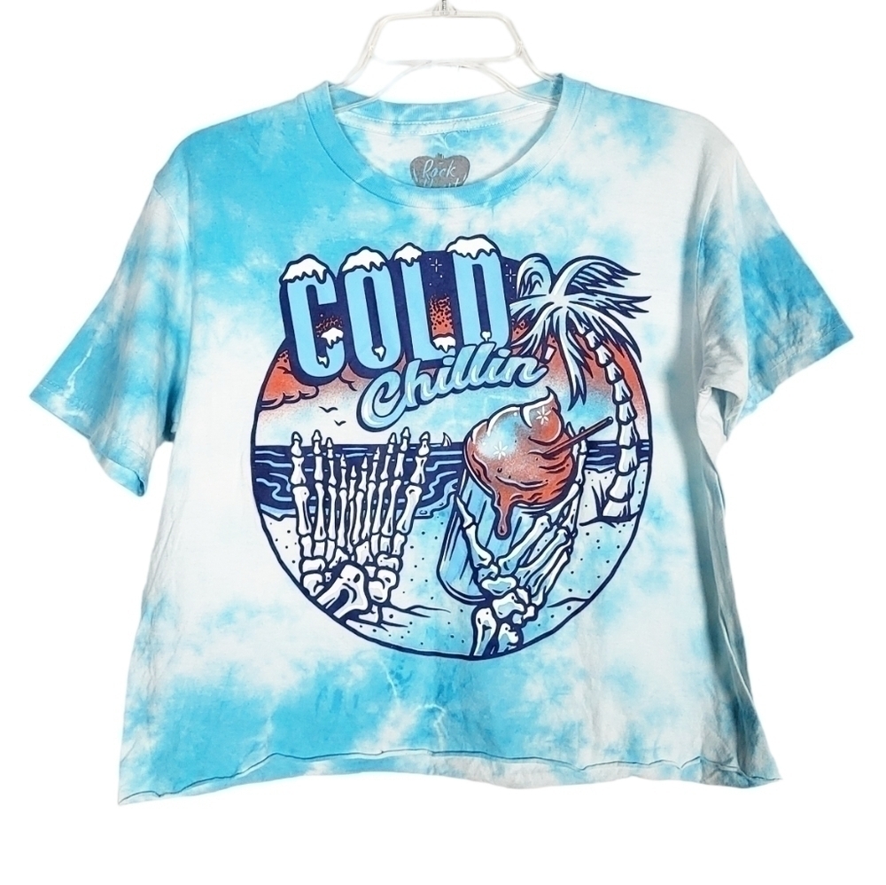 Icee Cold Chillin skeleton tie dye cropped tee